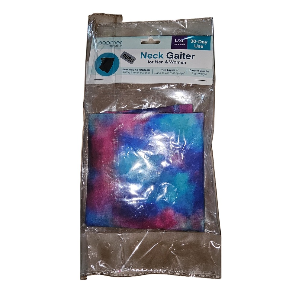 Boomer Naturals Neck Gaiter L/XL Tie Dye Blue Purple Nano-Silver Technology #680
